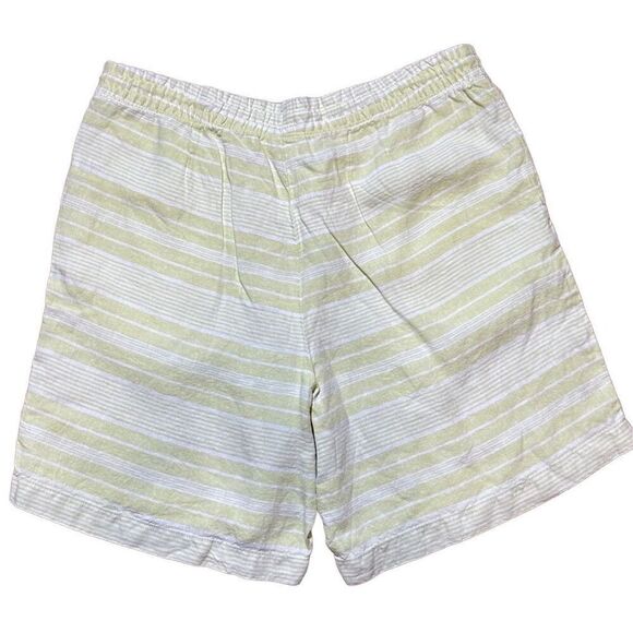 NEW J Jill 100% Linen Drawstring Striped Shorts Citron White Size M linen legenl - Picture 2 of 9